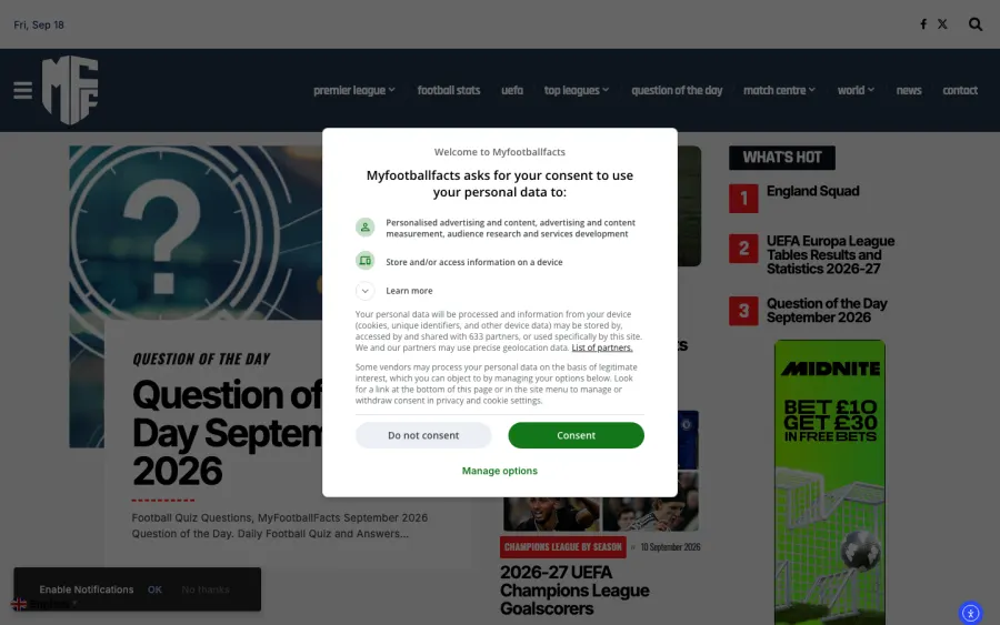 MyFootballFacts website, built by Purple Imp
